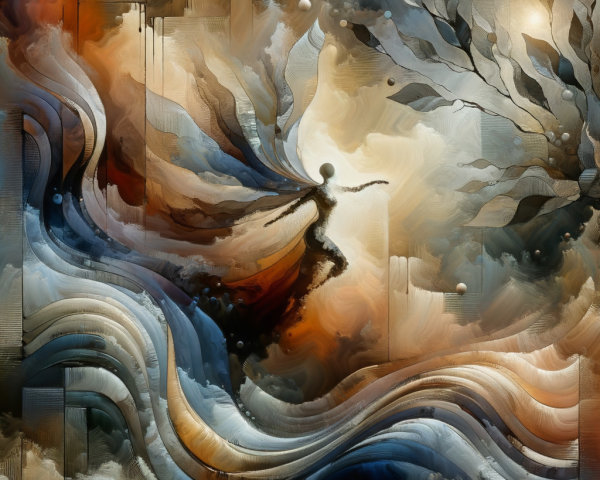 Abstract Artwork of a Dancing Figure in Color Waves