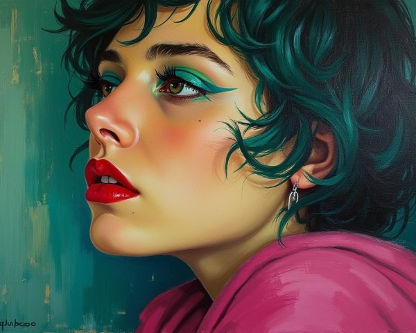Close-up Portrait of a Young Woman with Teal Hair