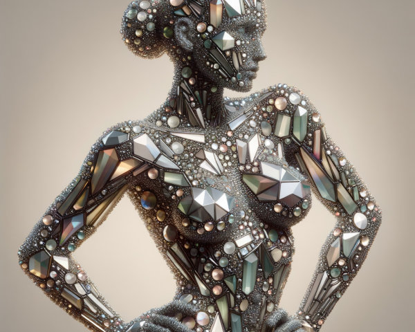 Woman Adorned with Gemstone Mosaic and Crystals