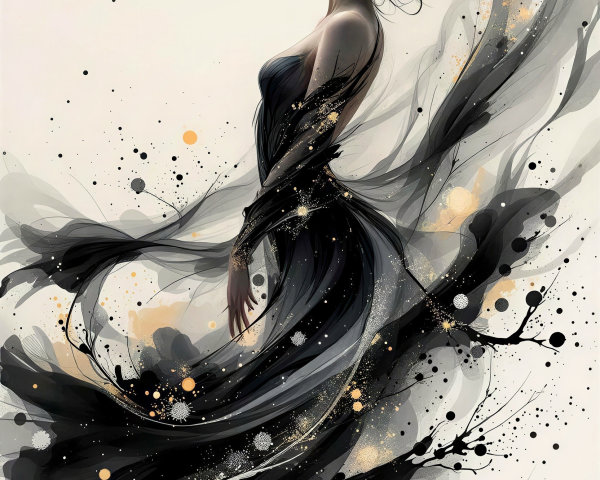 Vertical Illustration of Woman in Stylized Dress