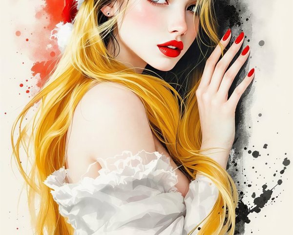 Realistic Watercolor of Young Woman in Festive Attire