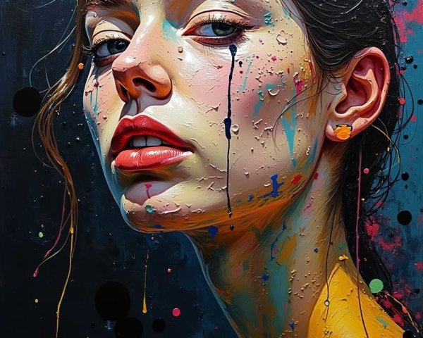 Portrait of a Young Woman with Colorful Paint Effects