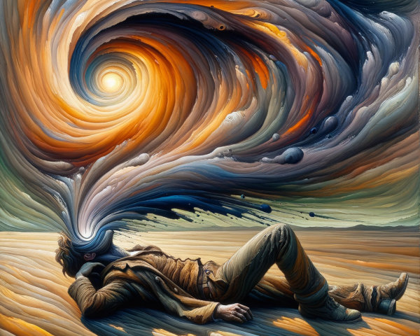 Reclining Figure with Cosmic Colors and Serene Sky