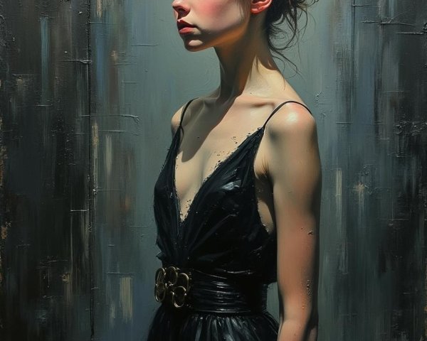 Profile of a Young Woman in a Black Dress