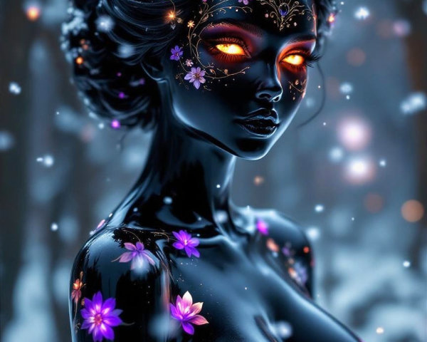 Detailed Digital Painting of Dark-Skinned Woman in Winter