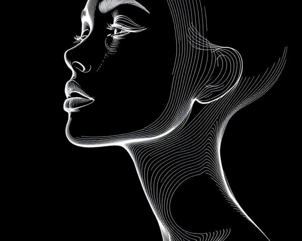 Elegant Profile of a Woman in White Lines on Black