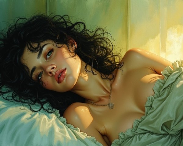 Young Woman in Bed with Soft Lighting and Calm Mood