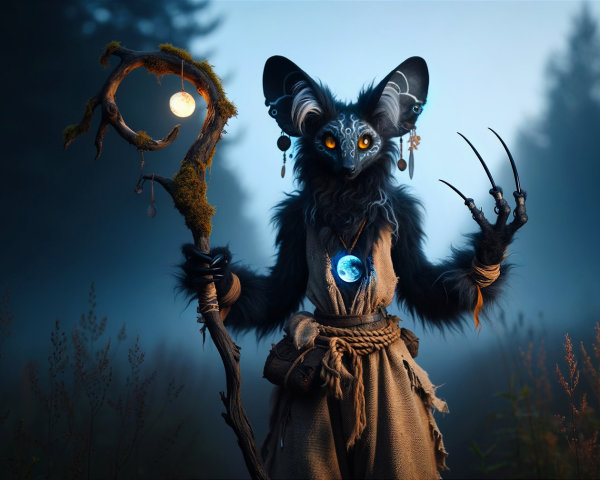 Mysterious Creature in a Misty Forest Setting