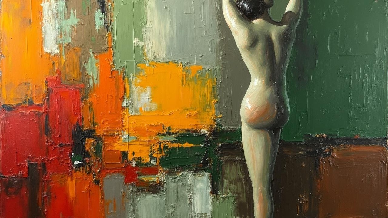 Nude Figure Against Vibrant Abstract Background