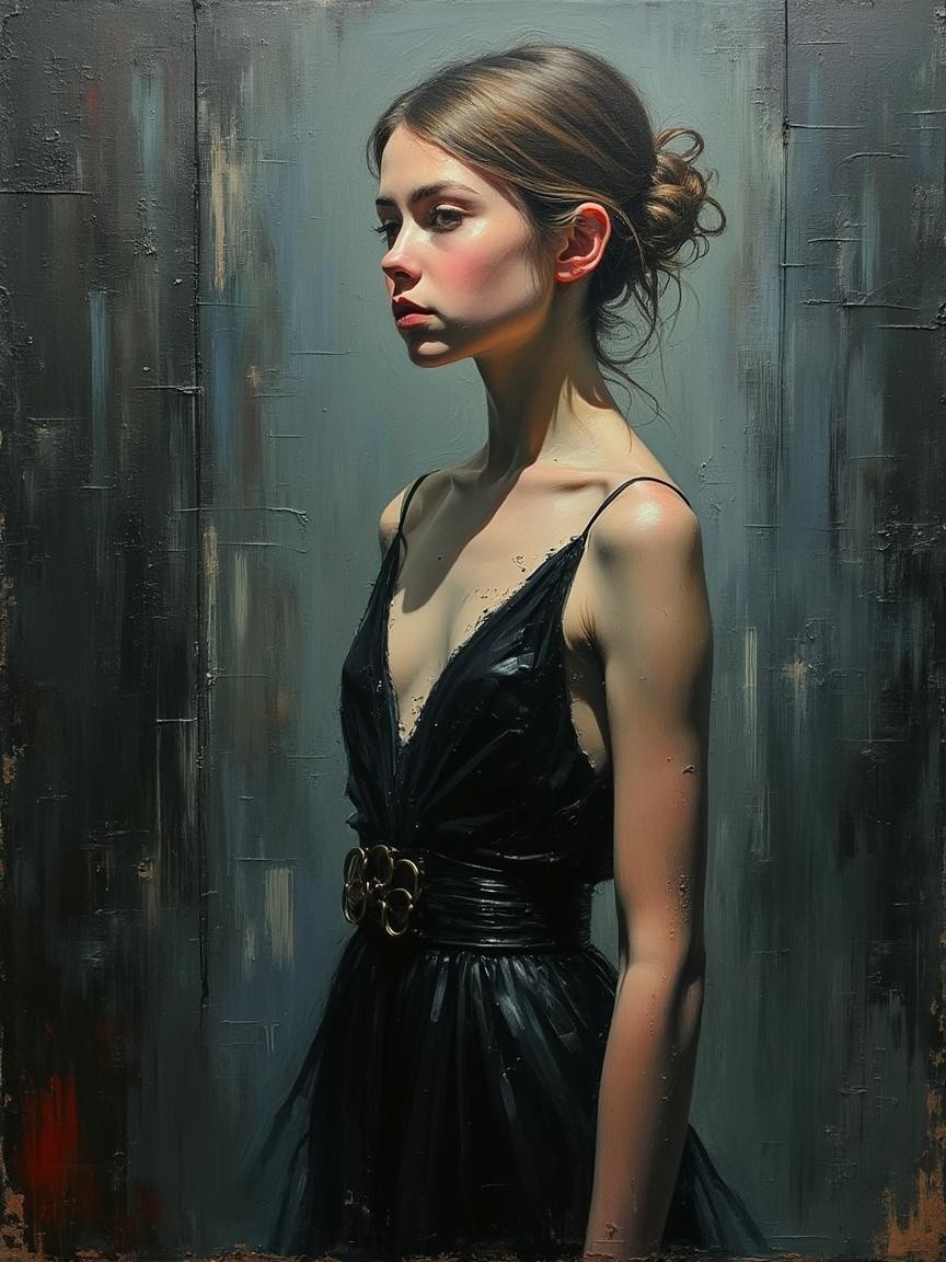 Profile of a Young Woman in a Black Dress