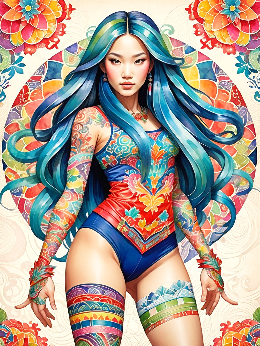 Vibrant Woman with Blue-Green Hair and Tattoos