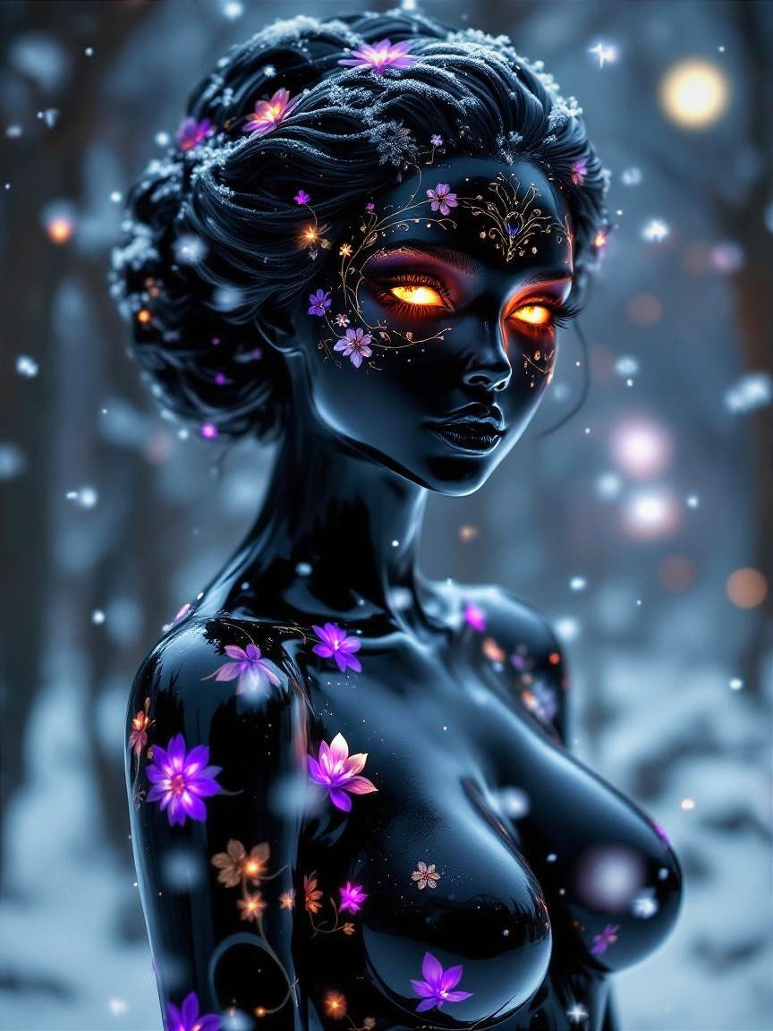 Detailed Digital Painting of Dark-Skinned Woman in Winter