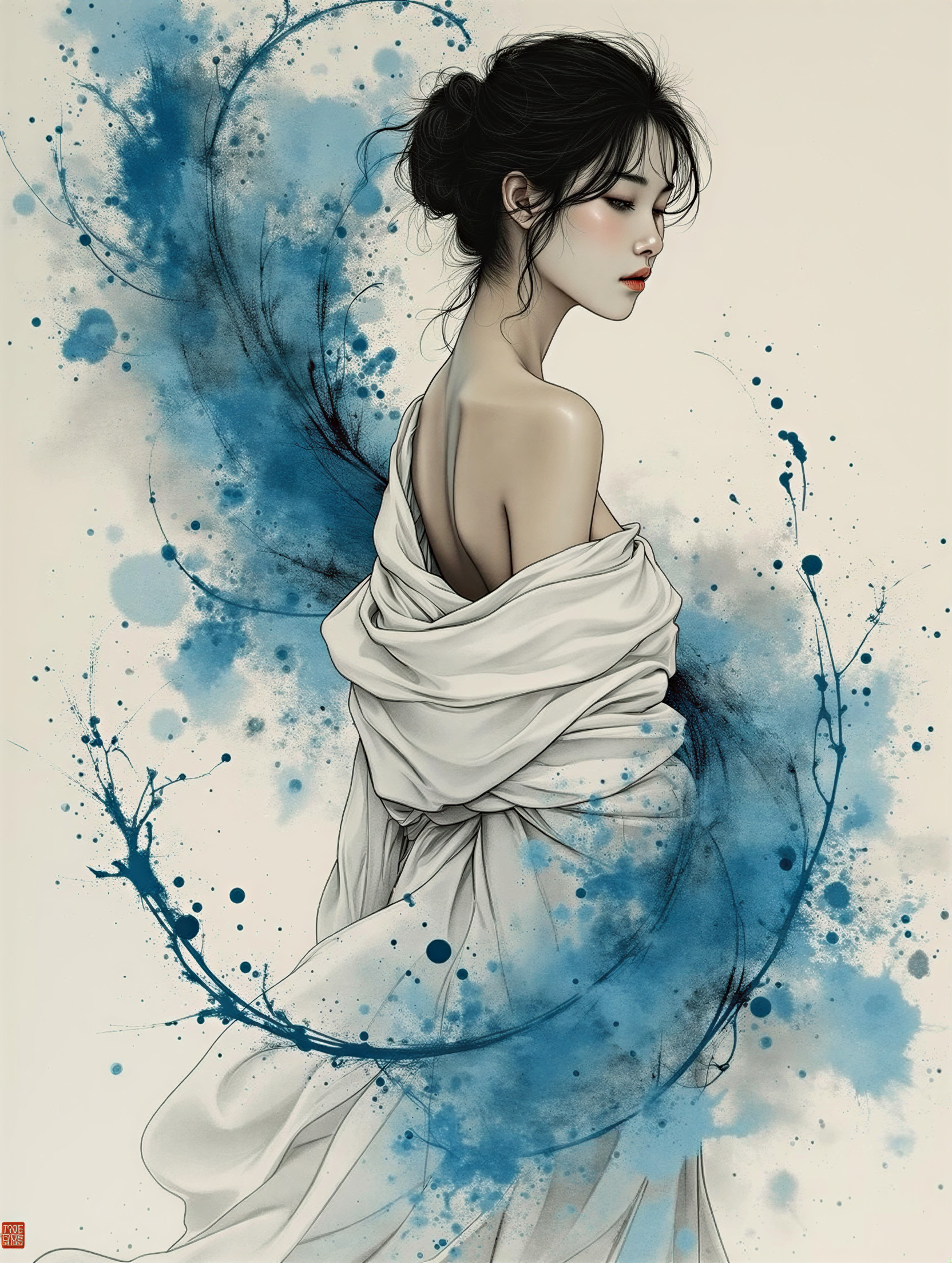 Serene Figure in White Garment with Dreamy Background
