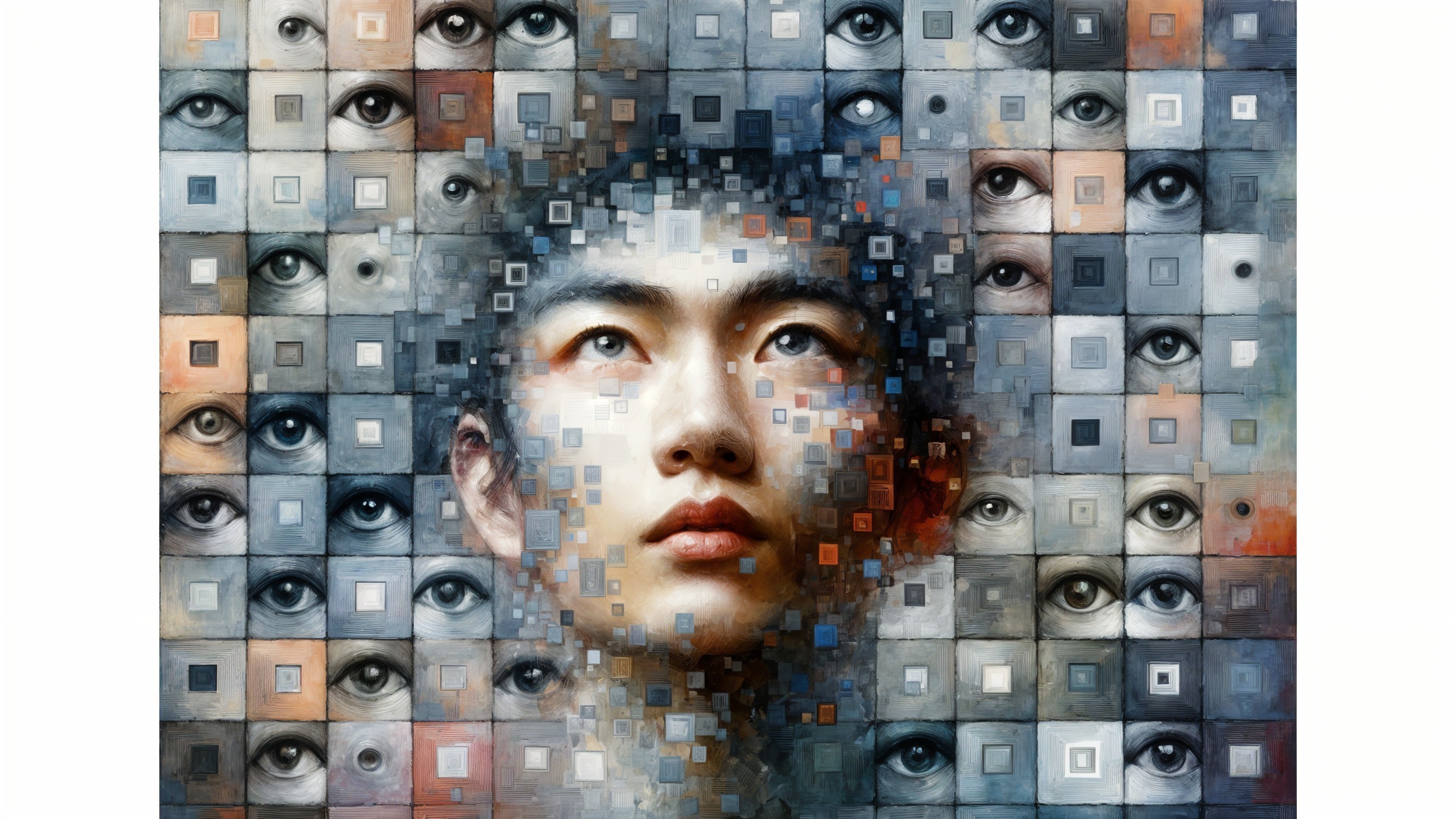 Portrait of a Young Person with Abstract Collage Background
