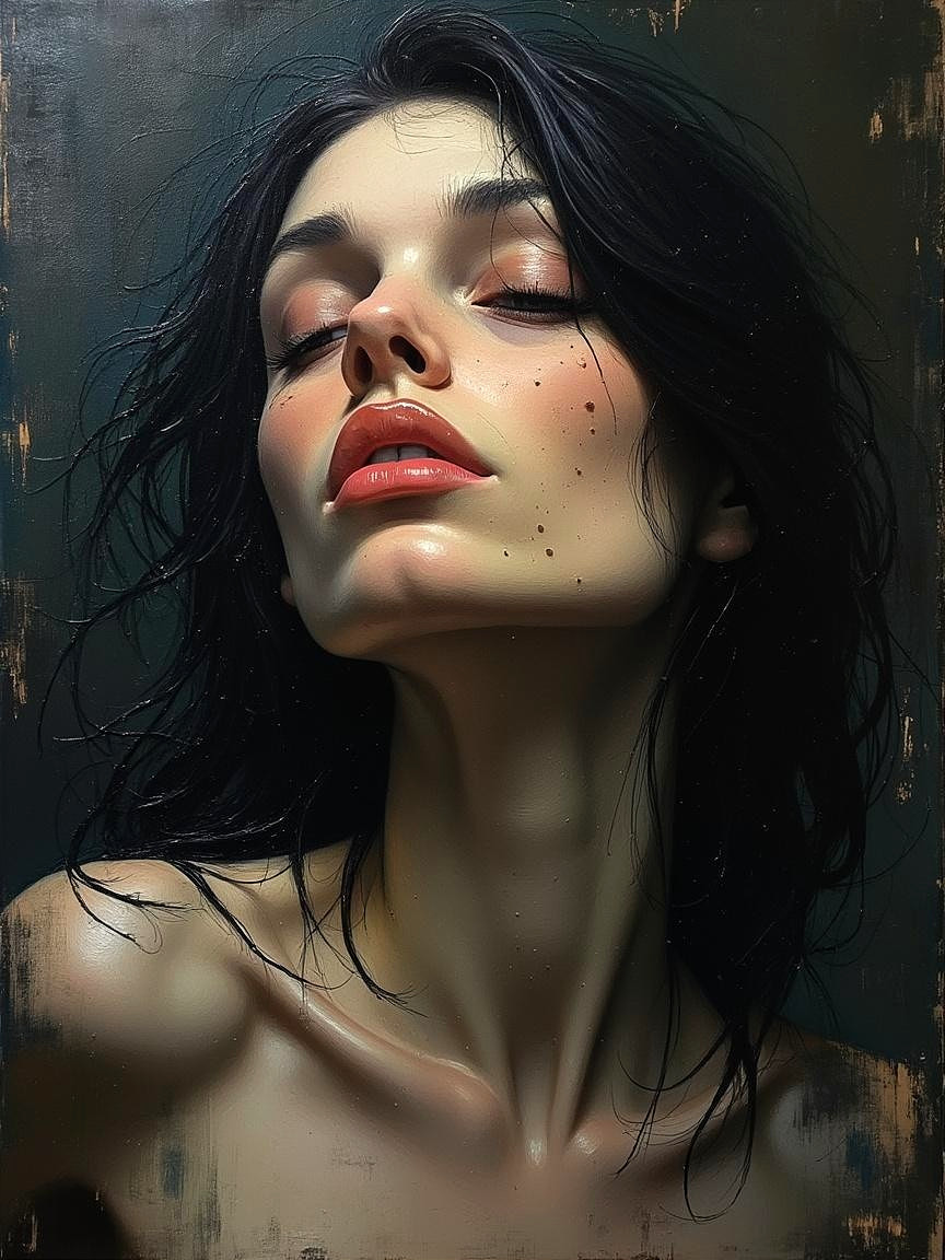 Close-Up Portrait of a Woman with Black Hair