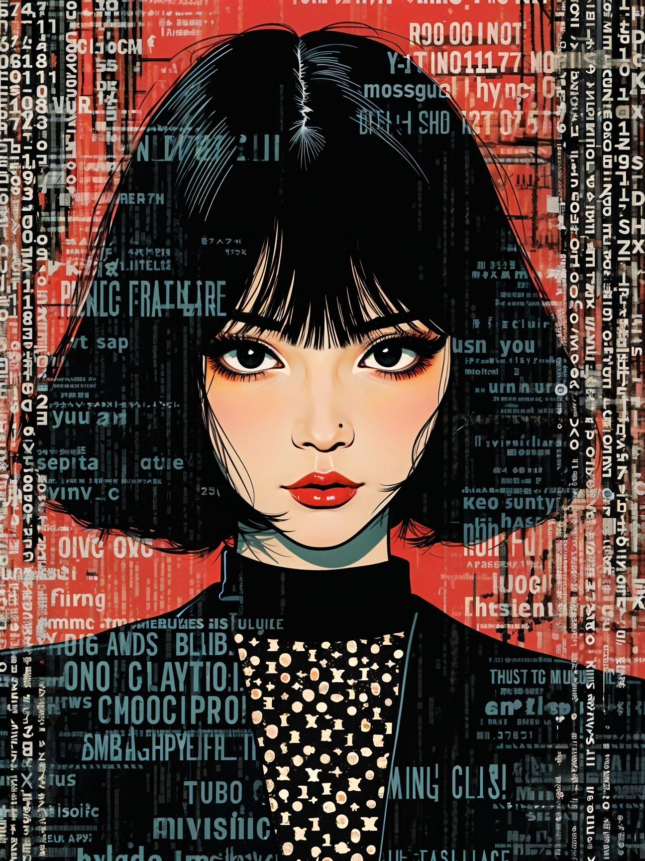 Stylized Portrait of Young Woman with Bold Features