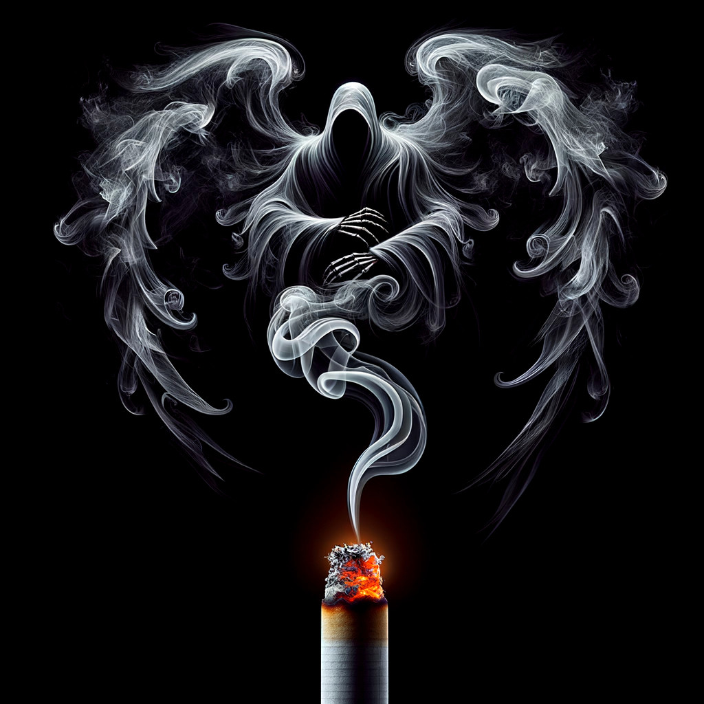 Ethereal Angel Figure in Smoky Darkness Scene