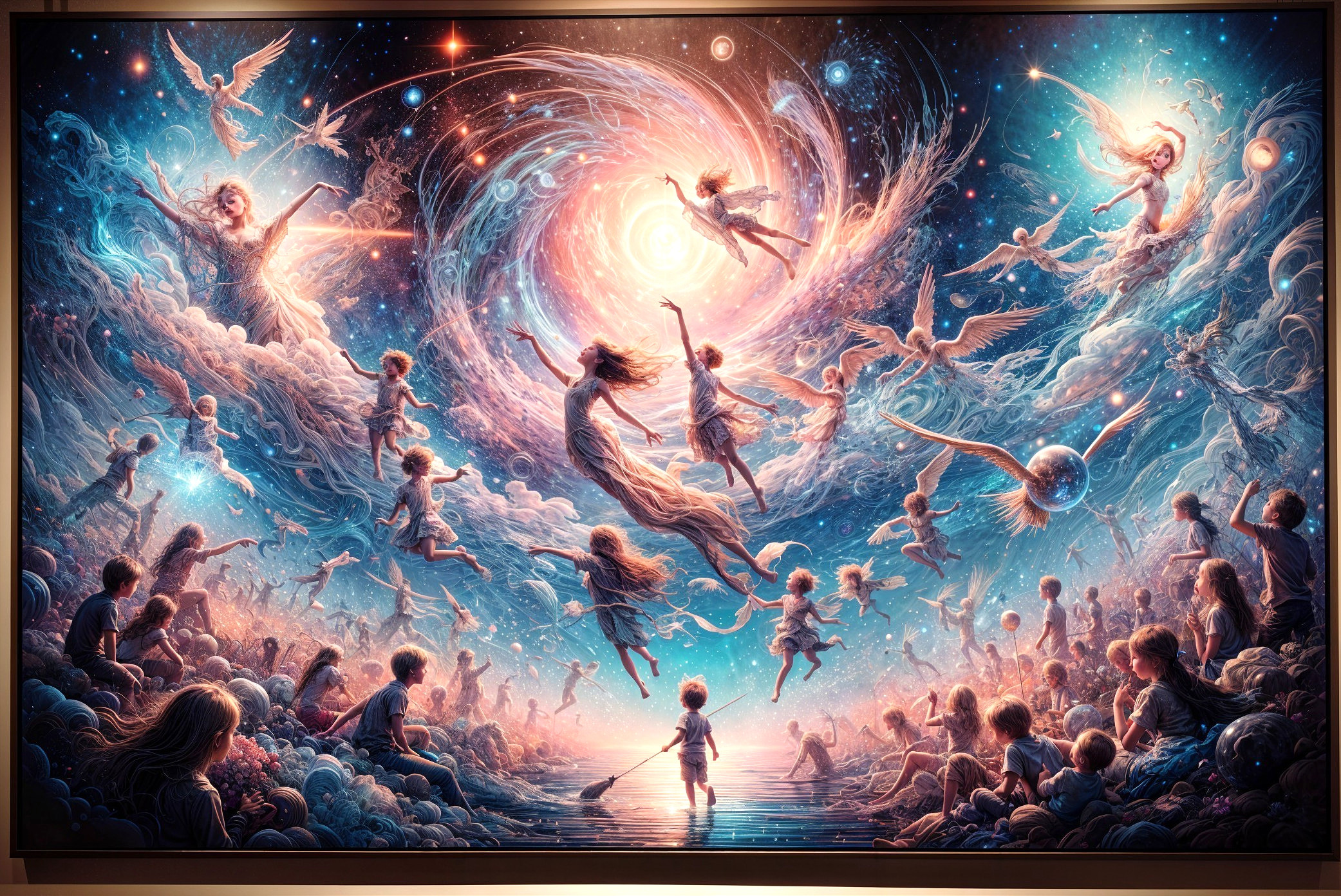 Cosmic Scene with Ethereal Beings and Joyful Children
