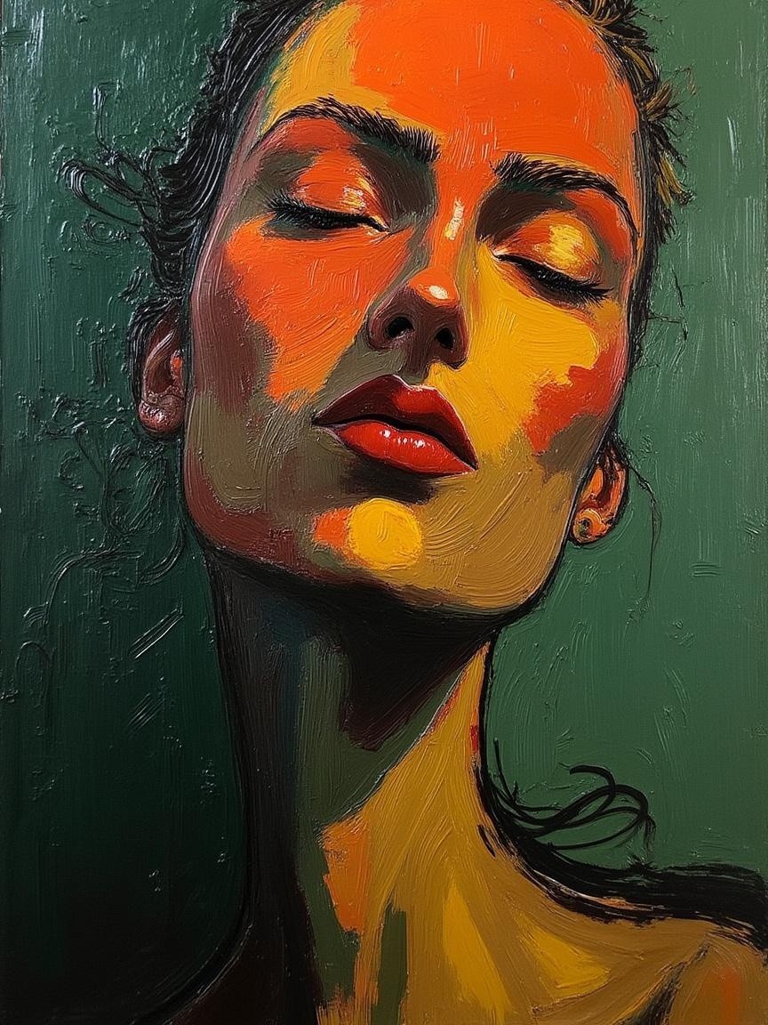 Portrait of a Woman with Closed Eyes in Bold Colors