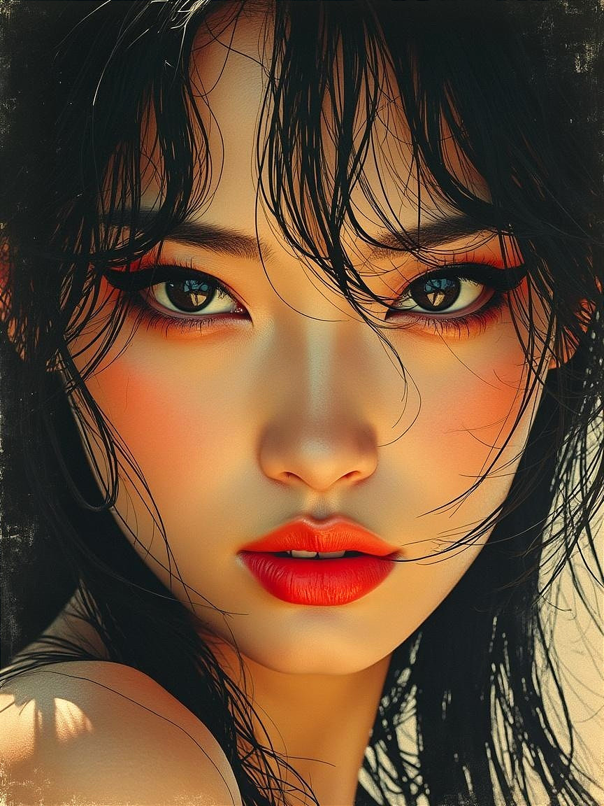Close-Up Portrait of a Young Woman with Dark Hair