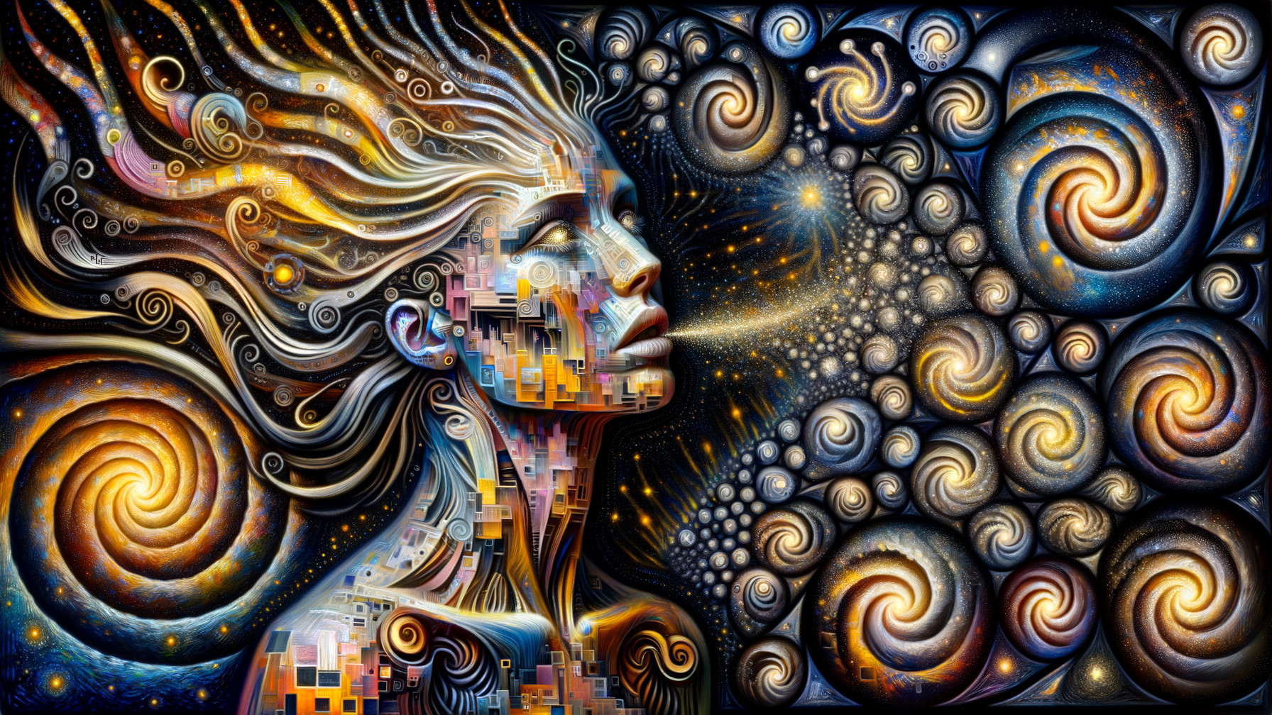 Surreal Cosmic Scene of a Woman with Abstract Features