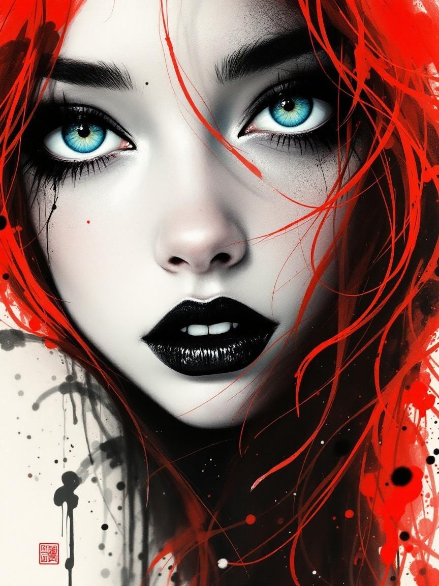 Close-Up of a Young Woman with Red Hair and Blue Eyes