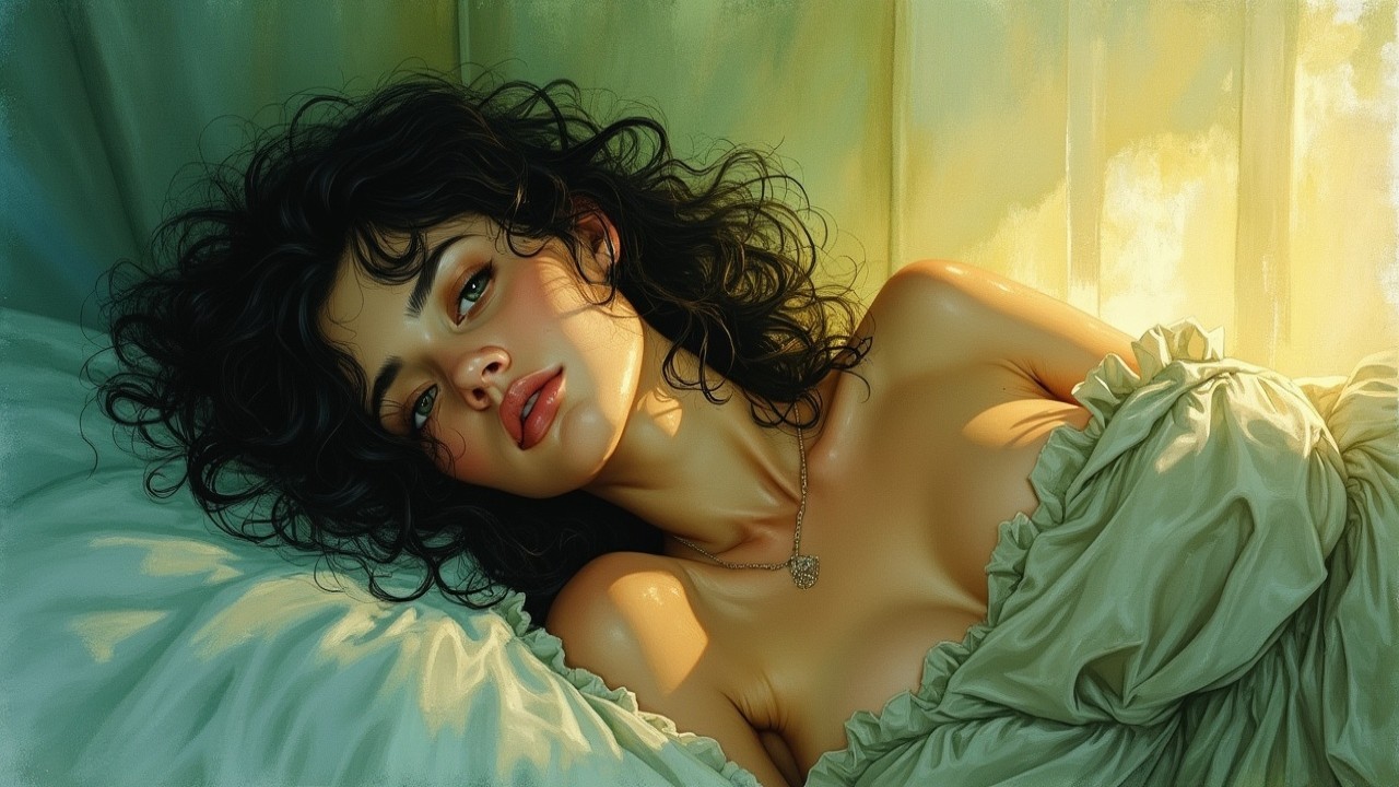 Young Woman in Bed with Soft Lighting and Calm Mood