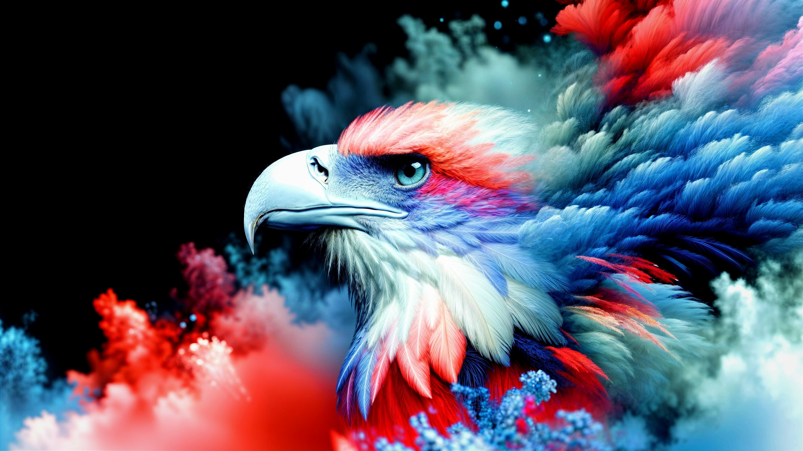 Majestic eagle with vibrant red, white, and blue feathers