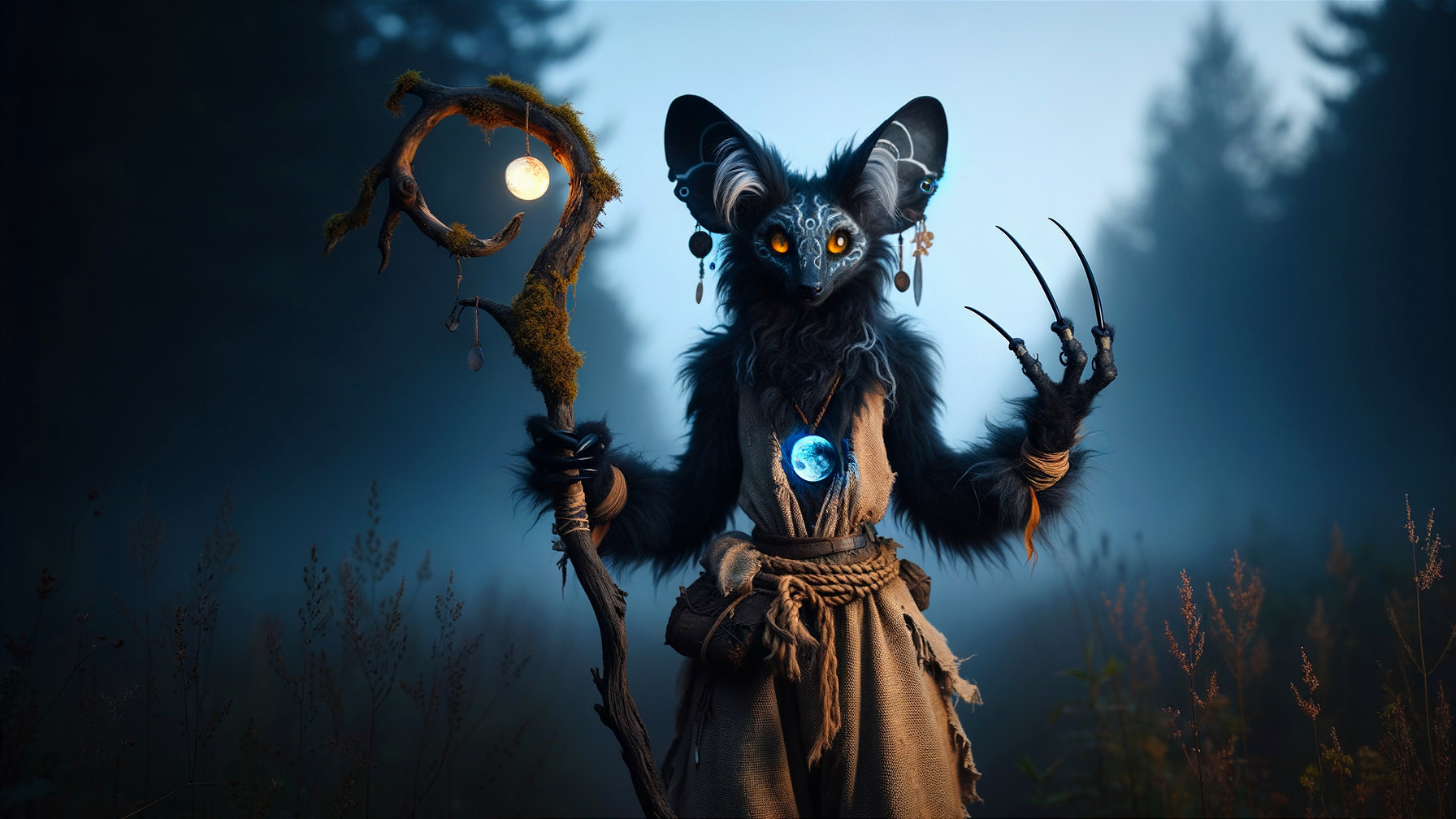 Mysterious Creature in a Misty Forest Setting