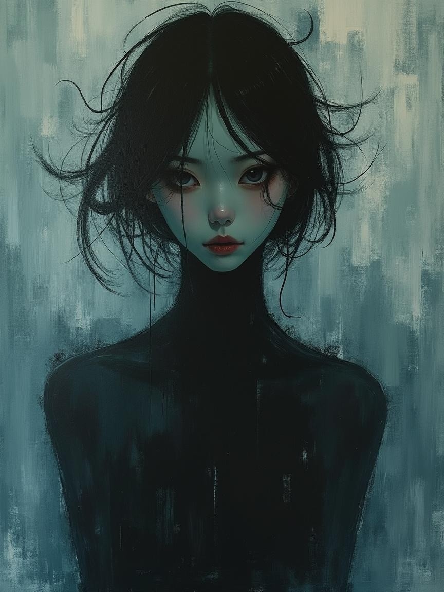 Haunting Female Figure with Ethereal Expression