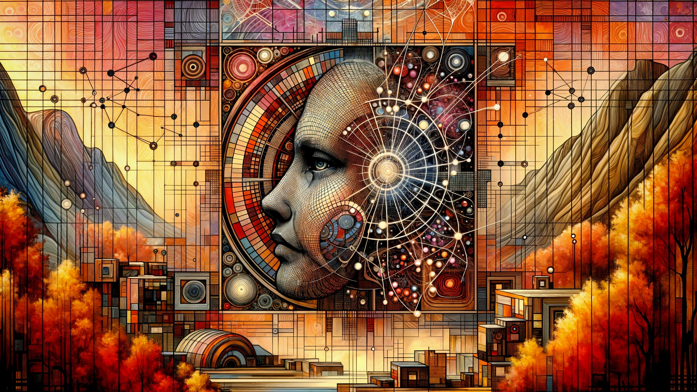 Stylized Face in Vibrant Geometric Background