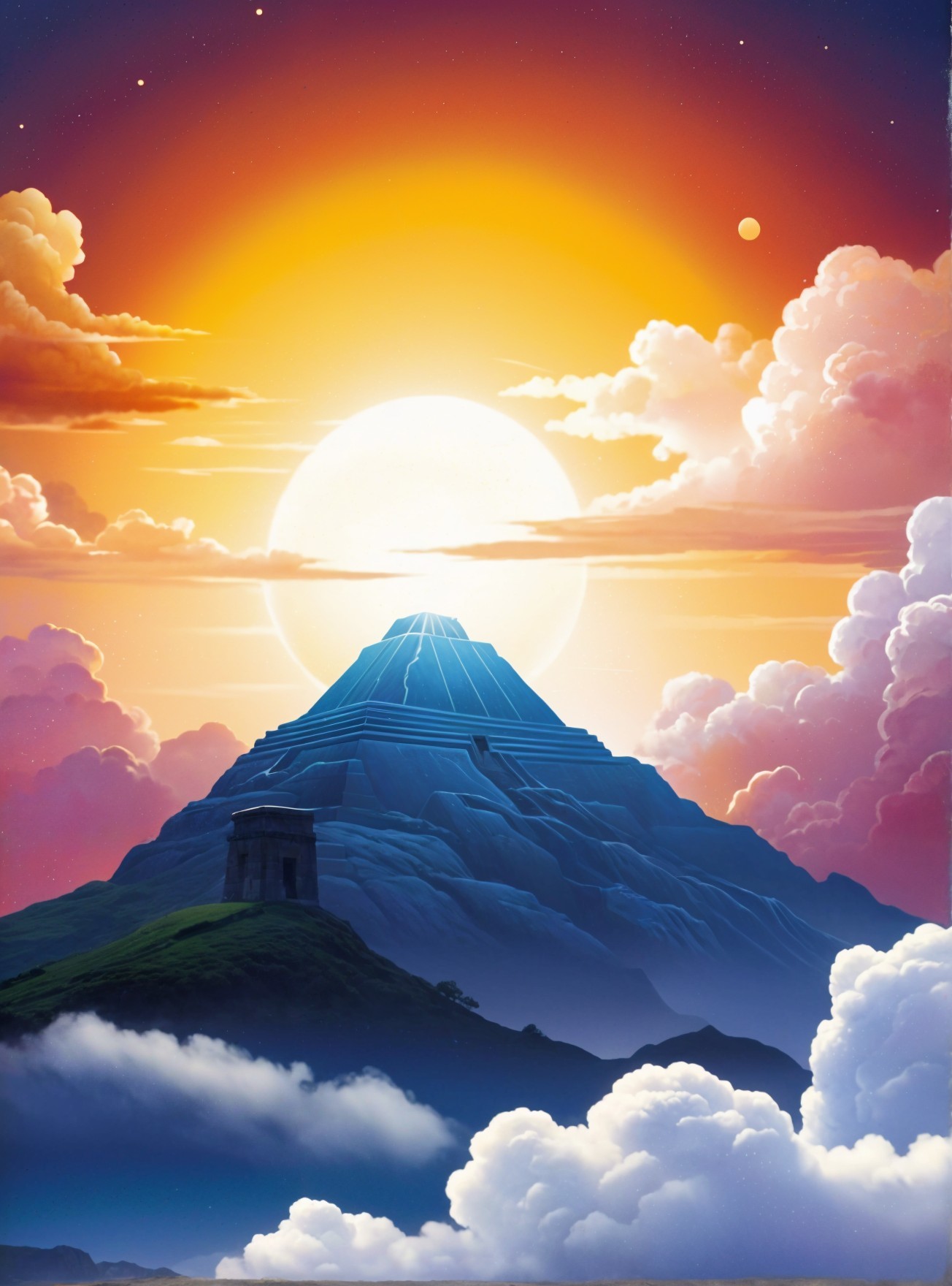 Majestic Mountain at Sunset with Geometric Peak Design