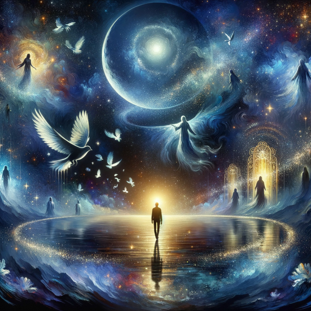 Surreal Fantasy Art of Spiritual Journey in Cosmic Sky