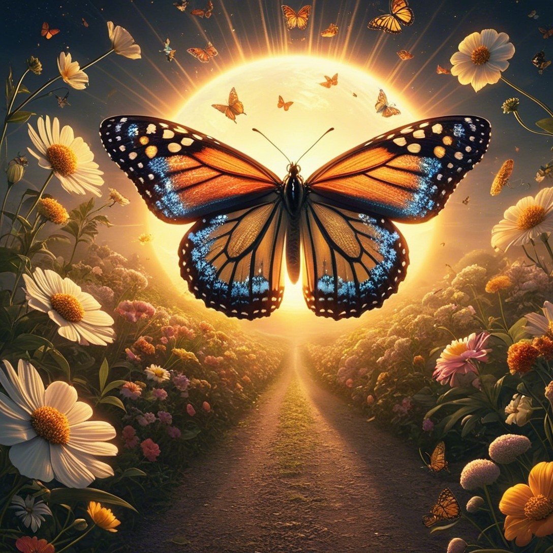 Monarch Butterfly Surrounded by Colorful Wildflowers