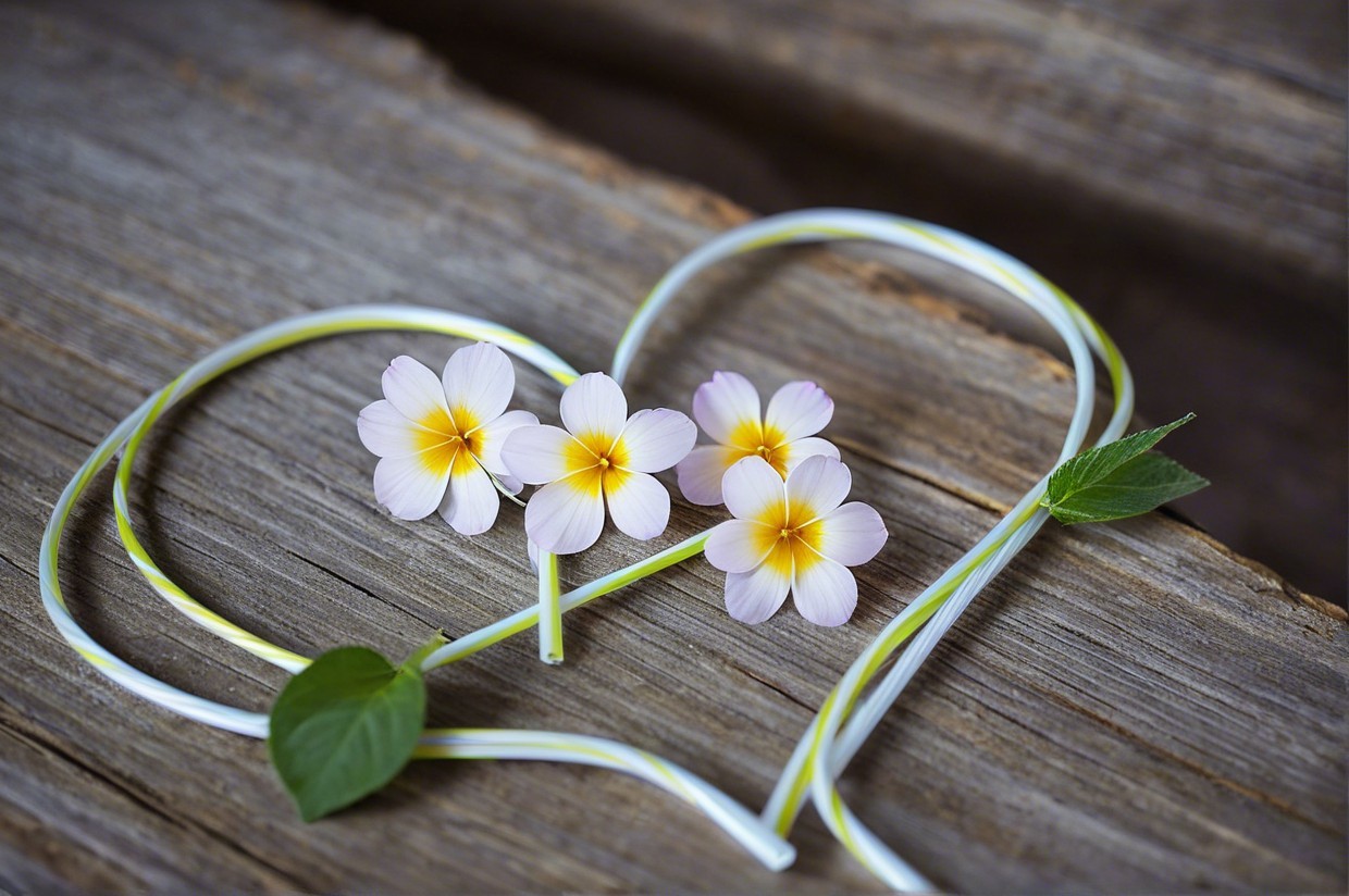 Heart-Shaped Arrangement of Pink Flowers and Straws