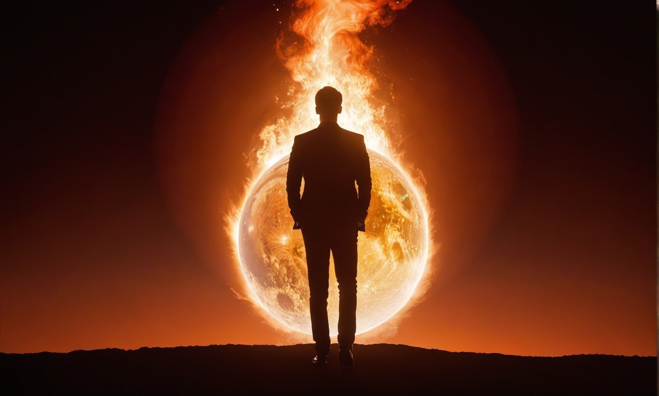 Silhouetted Figure Against Blazing Sun Backdrop