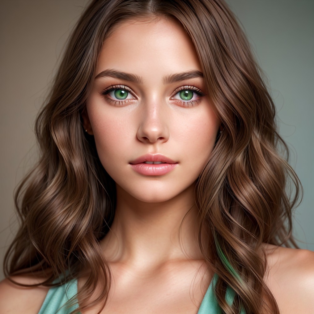 Close-up Portrait of Young Woman with Green Eyes