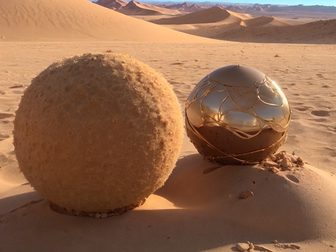 Desert Landscape with Textured and Smooth Spheres