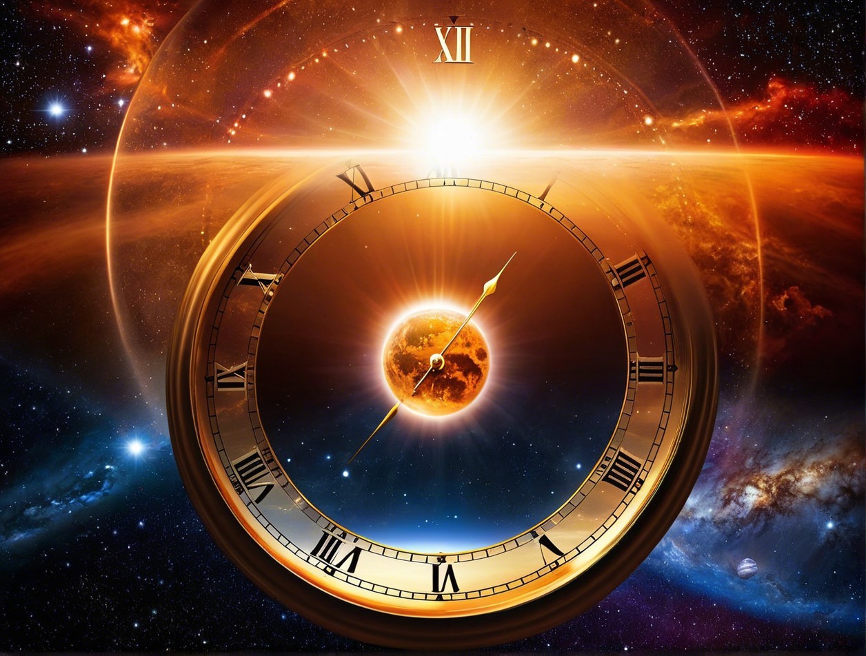 Steampunk Fantasy Clock Face in Cosmic Background