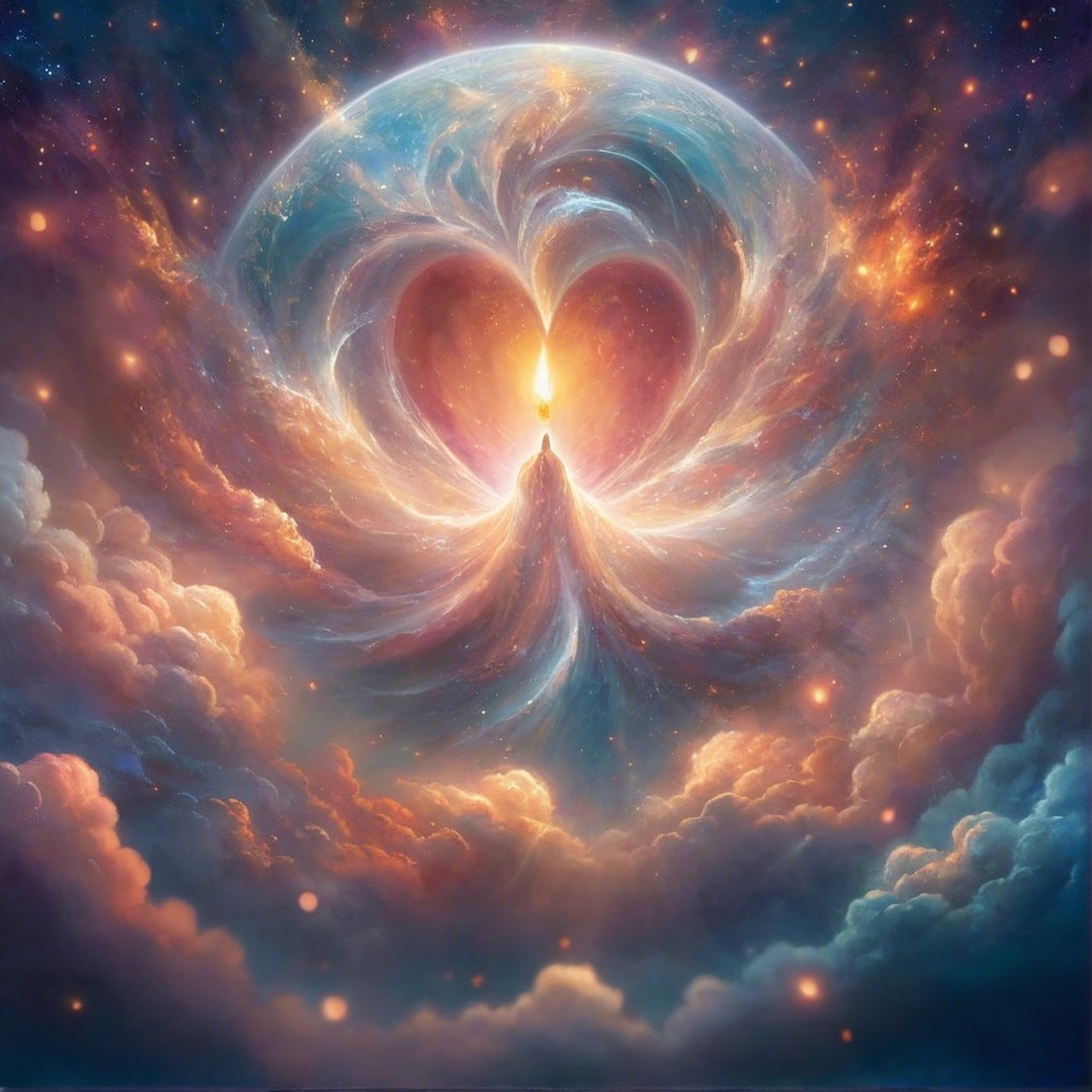 Heart-Shaped Celestial Formation with Glowing Figure