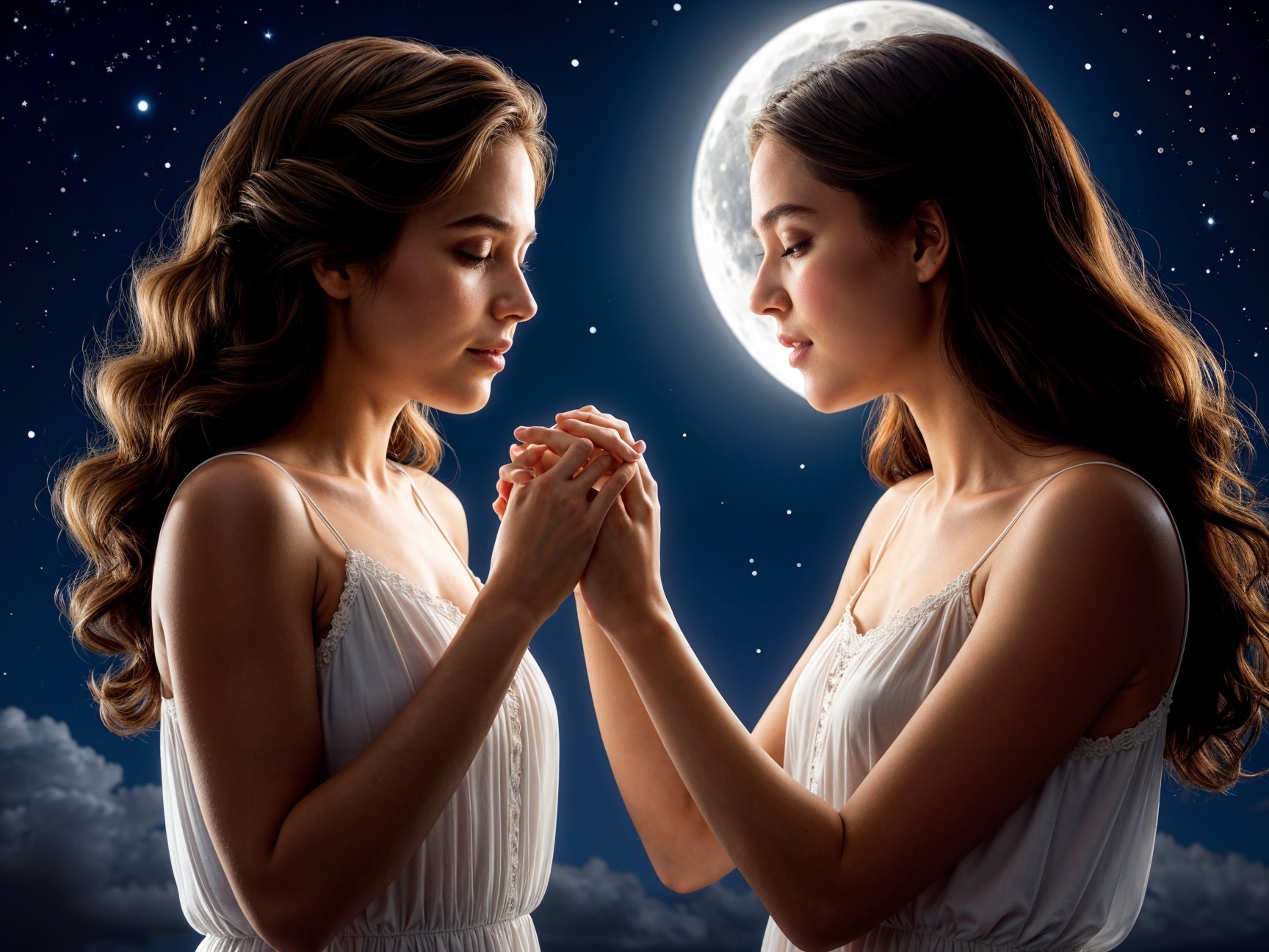 Ethereal Figures Under a Full Moon at Night