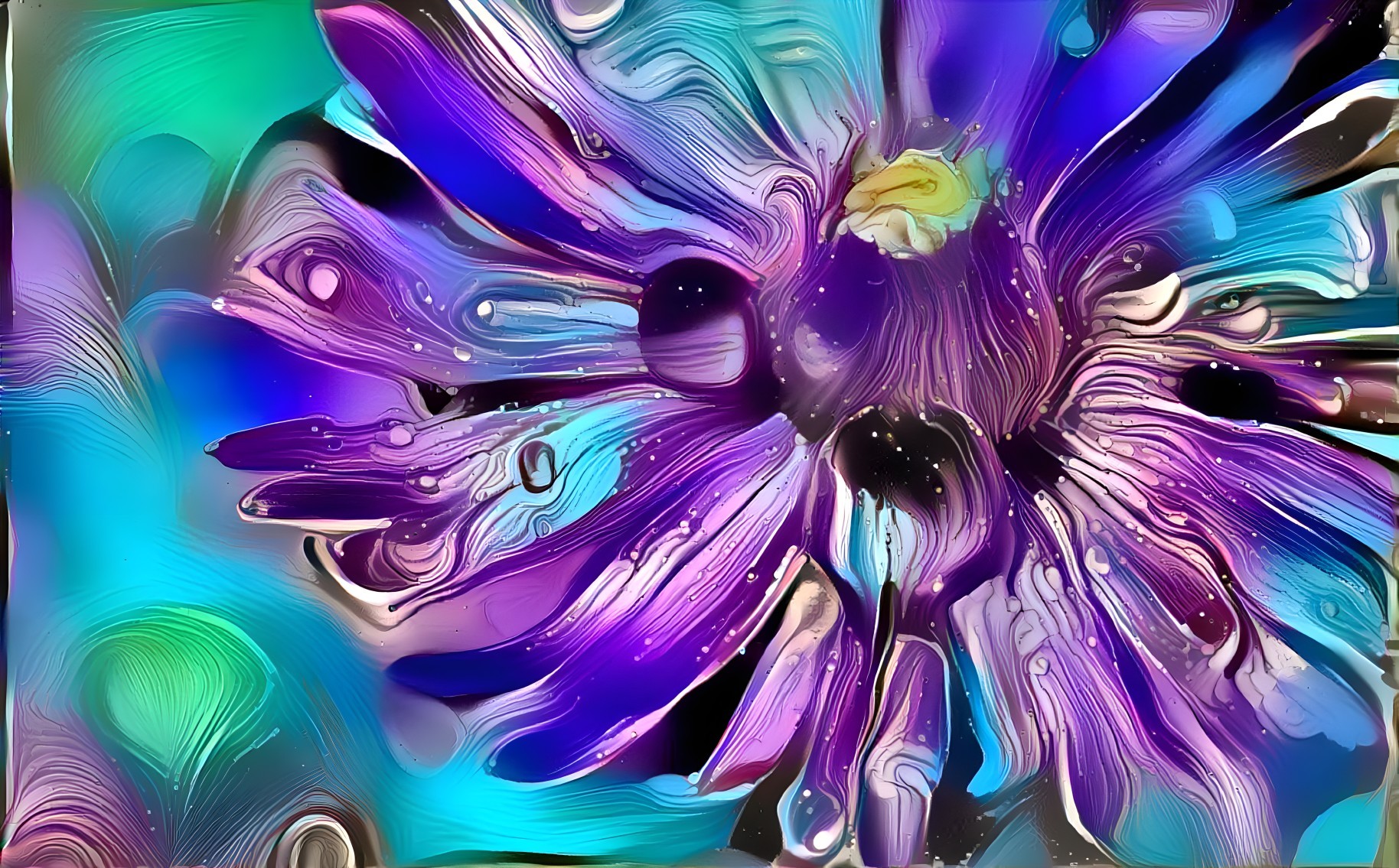Abstract Flower Artwork in Purple and Blue Hues