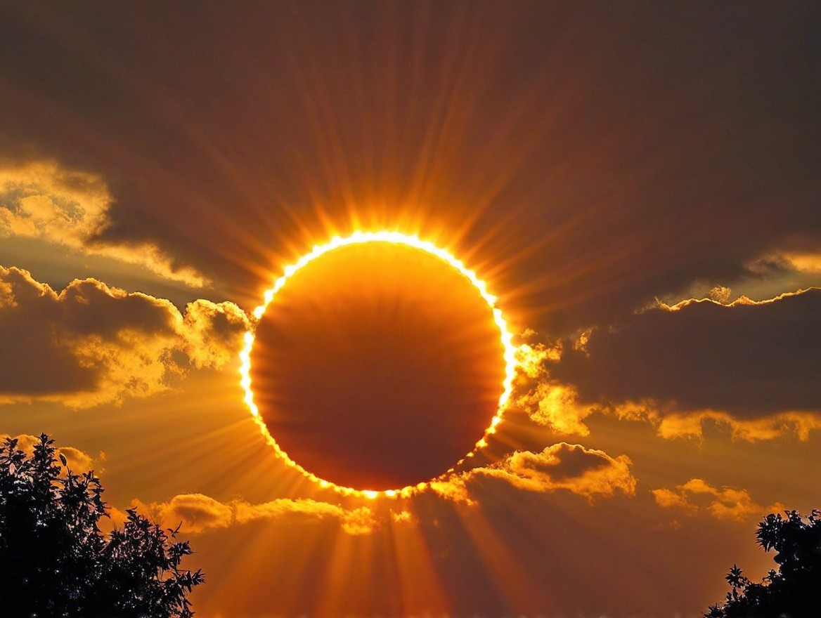 Stunning Sunset with Vibrant Colors and Silhouetted Trees