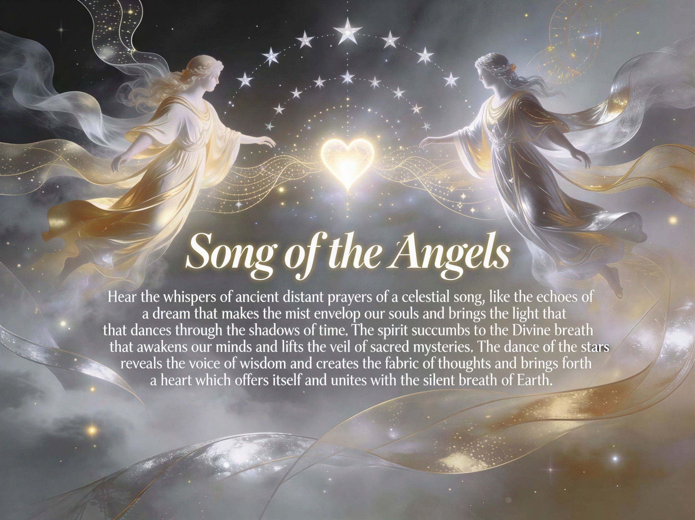 Angels in Flowing Dresses Against Starry Sky
