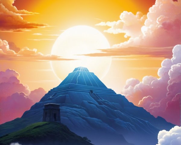Majestic Mountain at Sunset with Geometric Peak Design