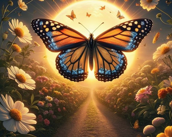 Monarch Butterfly Surrounded by Colorful Wildflowers