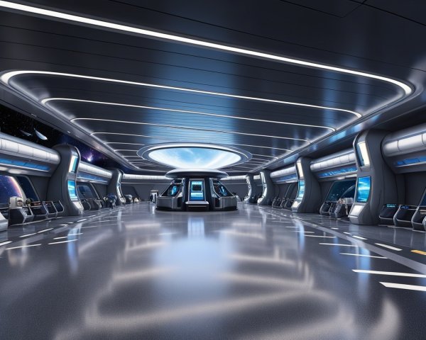 Futuristic Space Station Interior with High-Tech Features