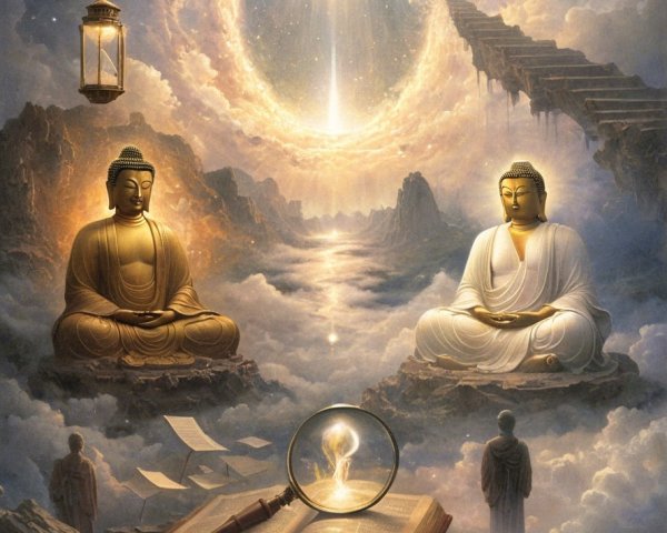 Cosmic Digital Painting of Two Meditating Buddhas