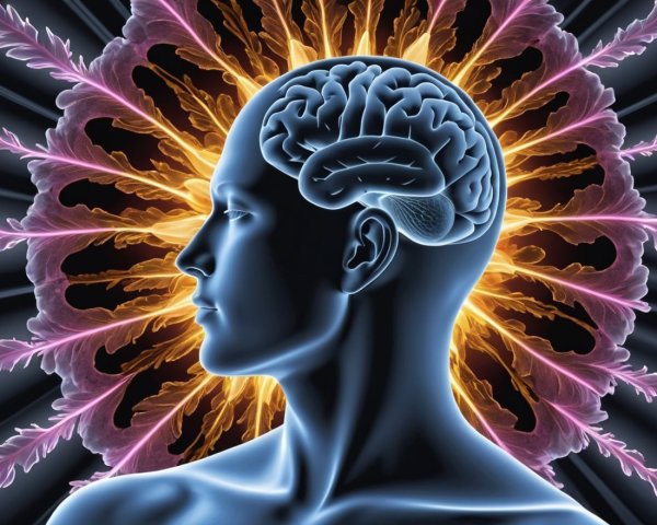 Stylized Human Head Profile with Colorful Brain Design