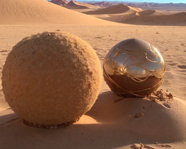 Desert Landscape with Textured and Smooth Spheres